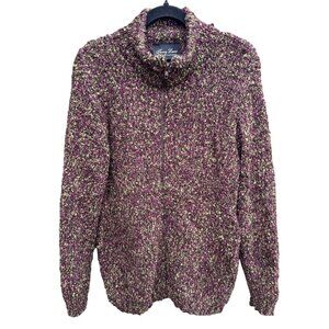 Terry Lewis Womens Vintage Zip Cardigan Sweater Purple Green Boucle Long Sleeve